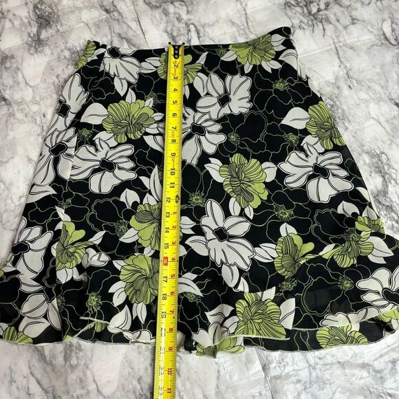 Vintage 90s Worthington Petite Floral Print flower Skirt Green black size 12P - Picture 7 of 7